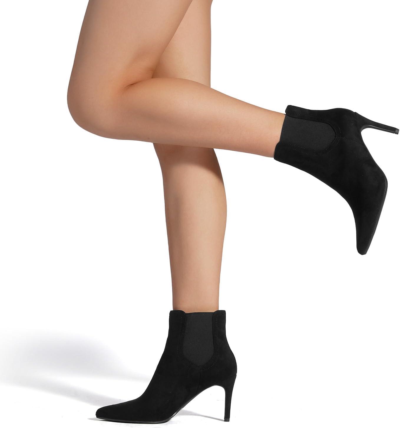 imageDREAM PAIRS Womens Pointed Toe Stiletto High Heel Ankle BootiesKizzy1 BlackSuede