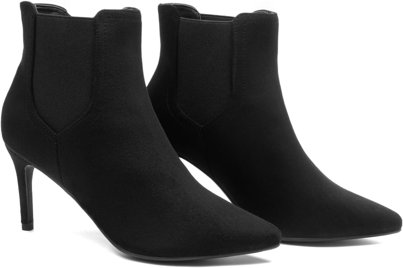 imageDREAM PAIRS Womens Pointed Toe Stiletto High Heel Ankle BootiesKizzy1 BlackSuede