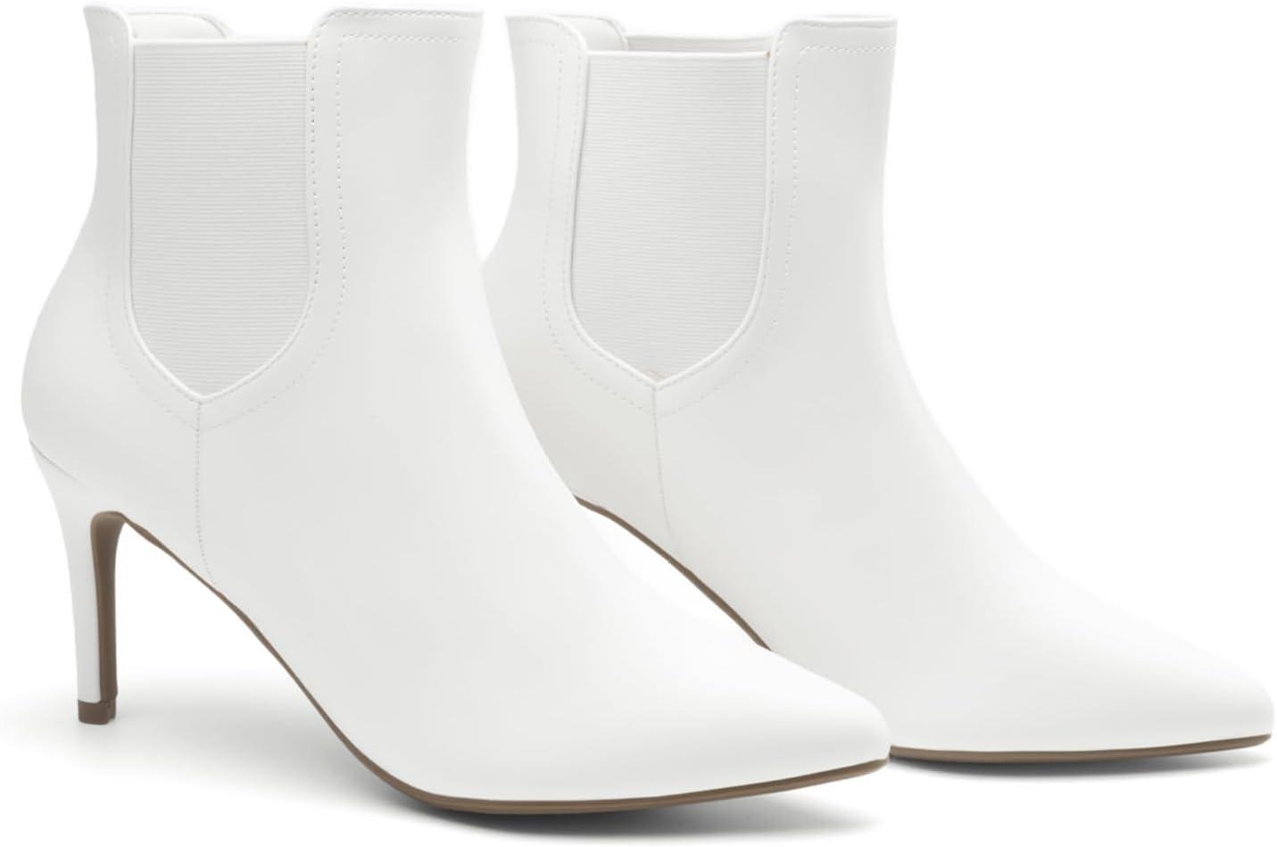 imageDREAM PAIRS Womens Pointed Toe Stiletto High Heel Ankle BootiesKizzy1 WhitePu