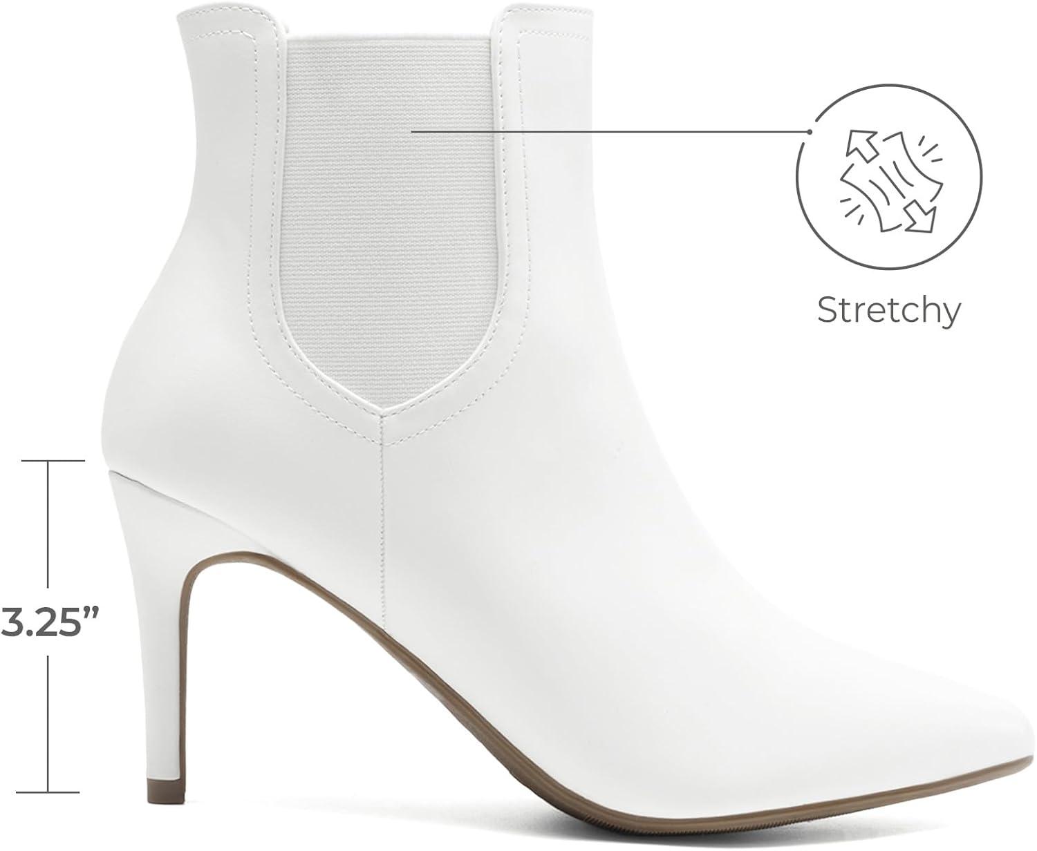 imageDREAM PAIRS Womens Pointed Toe Stiletto High Heel Ankle BootiesKizzy1 WhitePu