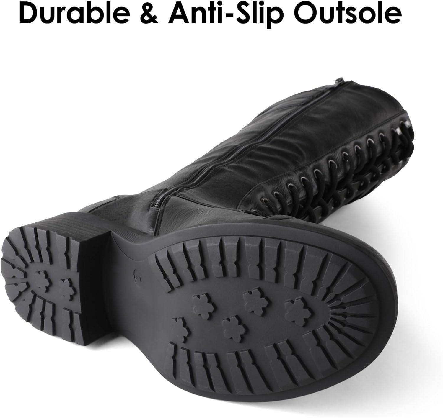 imageDREAM PAIRS Womens Pu Knee High Riding Combat BootsGeorgiablack