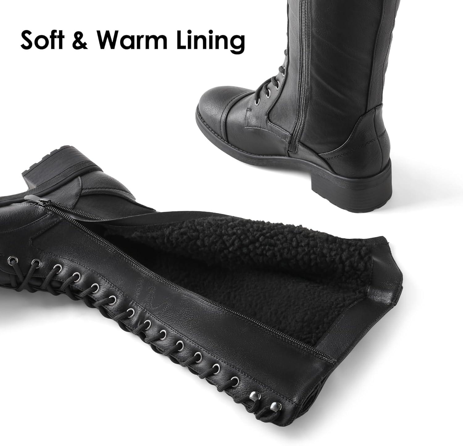 imageDREAM PAIRS Womens Pu Knee High Riding Combat BootsGeorgiablack