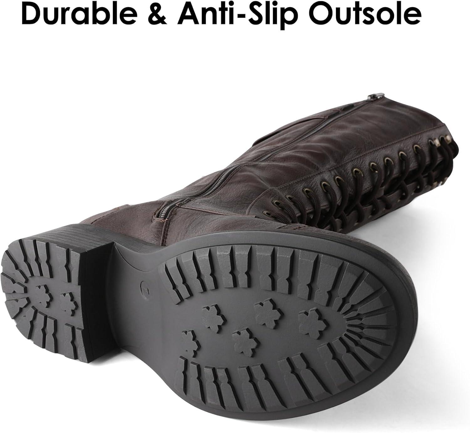 imageDREAM PAIRS Womens Pu Knee High Riding Combat BootsGeorgiabrown