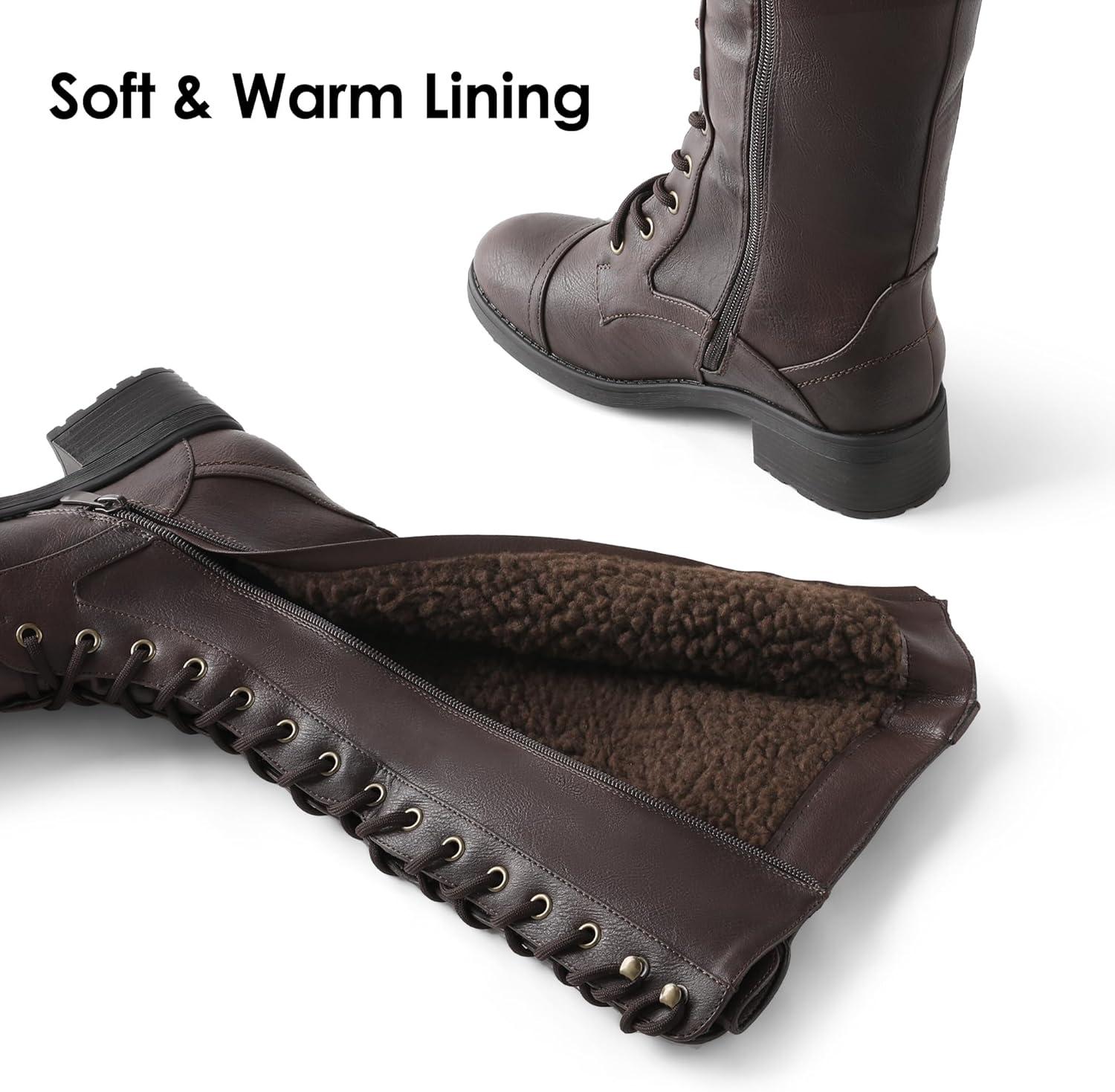 imageDREAM PAIRS Womens Pu Knee High Riding Combat BootsGeorgiabrown