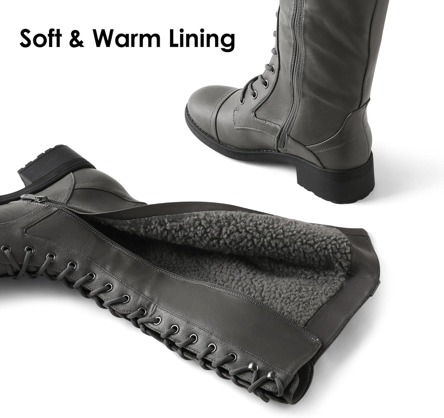 imageDREAM PAIRS Womens Pu Knee High Riding Combat BootsGeorgiagrey