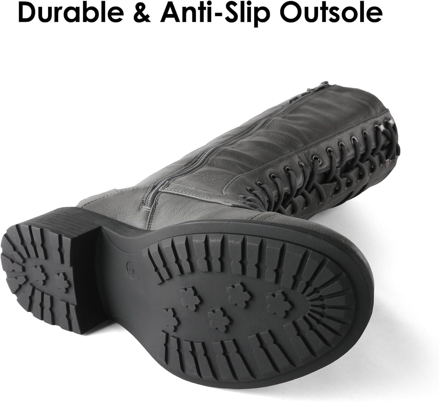 imageDREAM PAIRS Womens Pu Knee High Riding Combat BootsGeorgiagrey