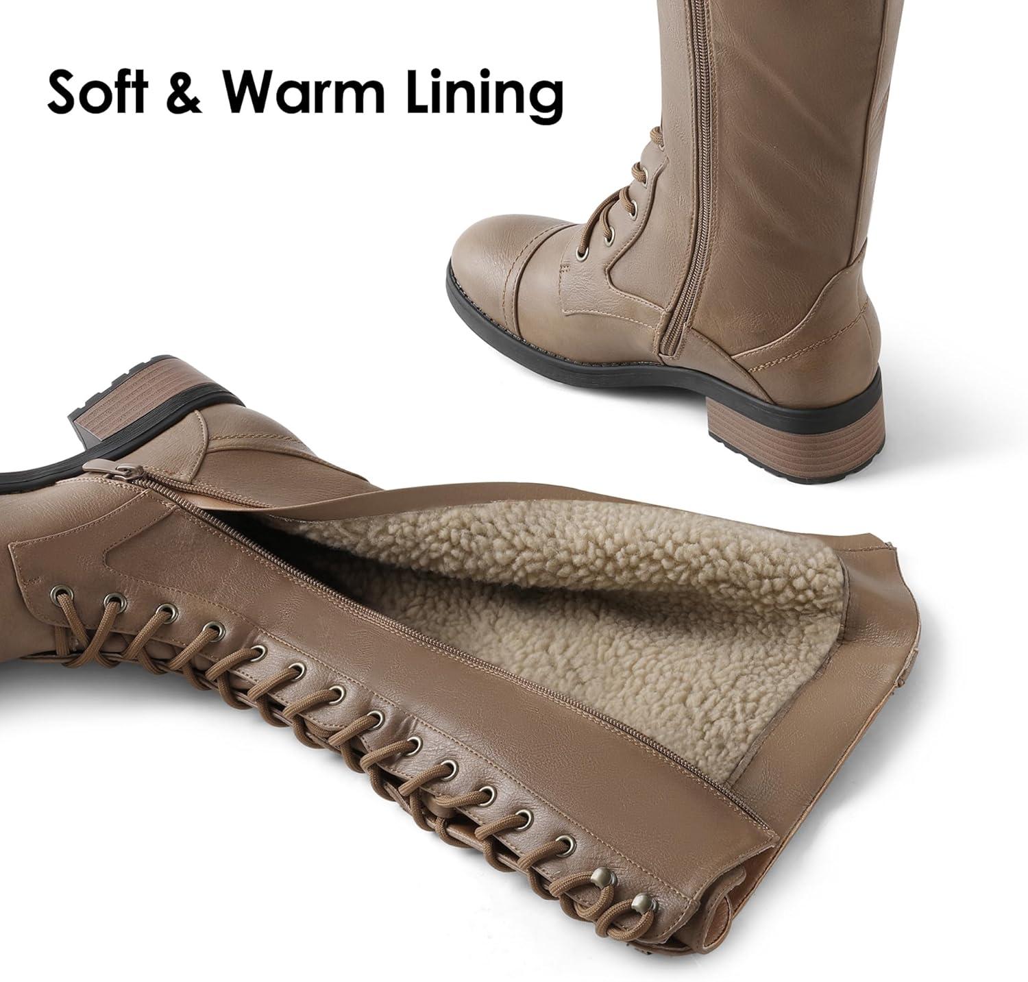 imageDREAM PAIRS Womens Pu Knee High Riding Combat BootsGeorgiakhaki