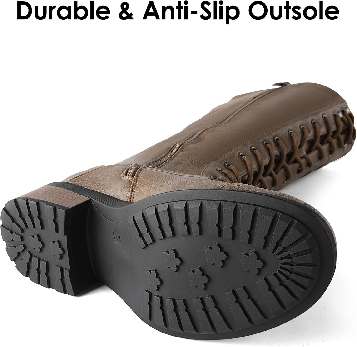 imageDREAM PAIRS Womens Pu Knee High Riding Combat BootsGeorgiakhaki