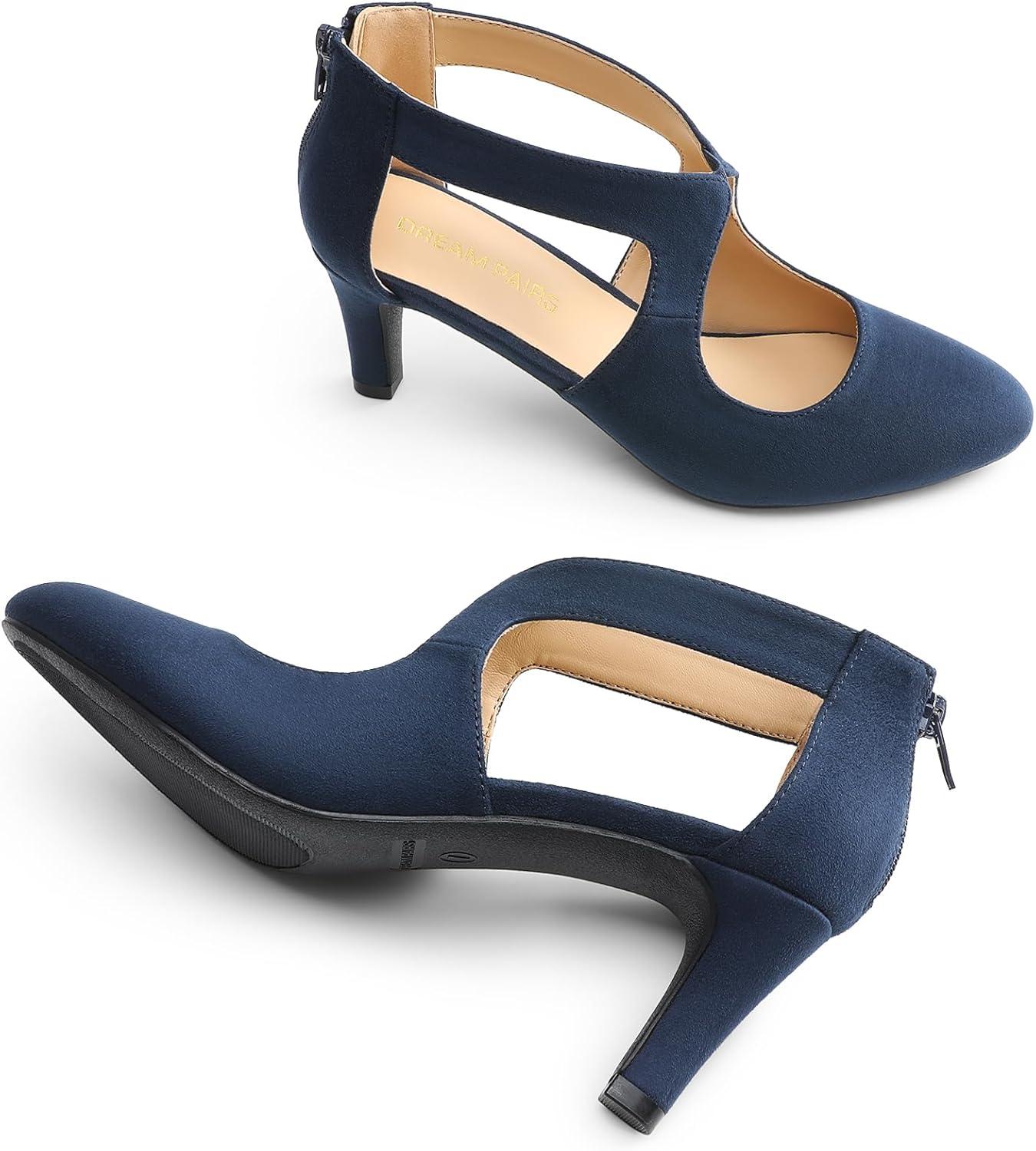 imageDREAM PAIRS Womens Pumps Closed Pointed Toe Kitten Heels Elegant Party Wedding Dress Shoes for WomenNavy