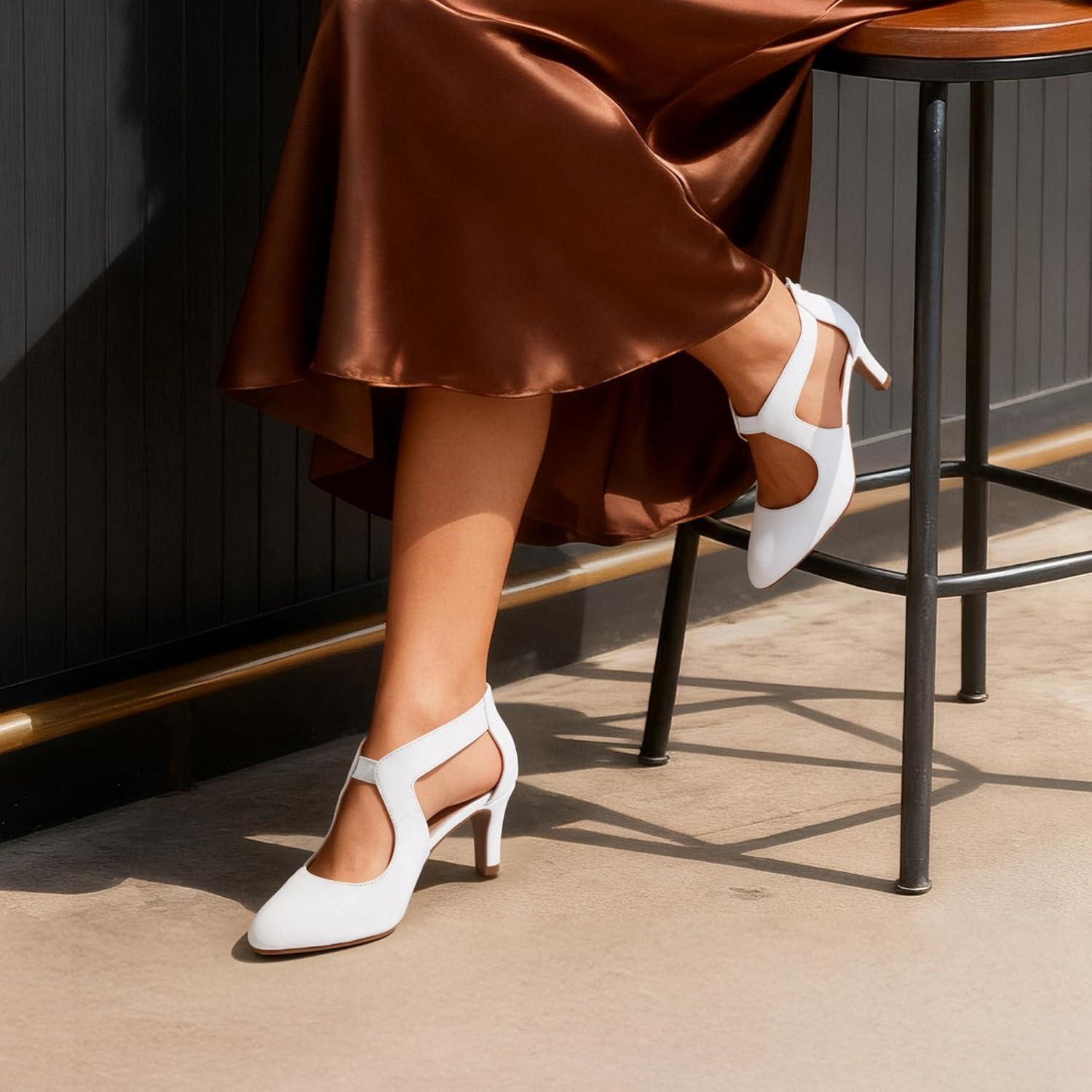 imageDREAM PAIRS Womens Pumps Closed Pointed Toe Kitten Heels Elegant Party Wedding Dress Shoes for WomenWhite