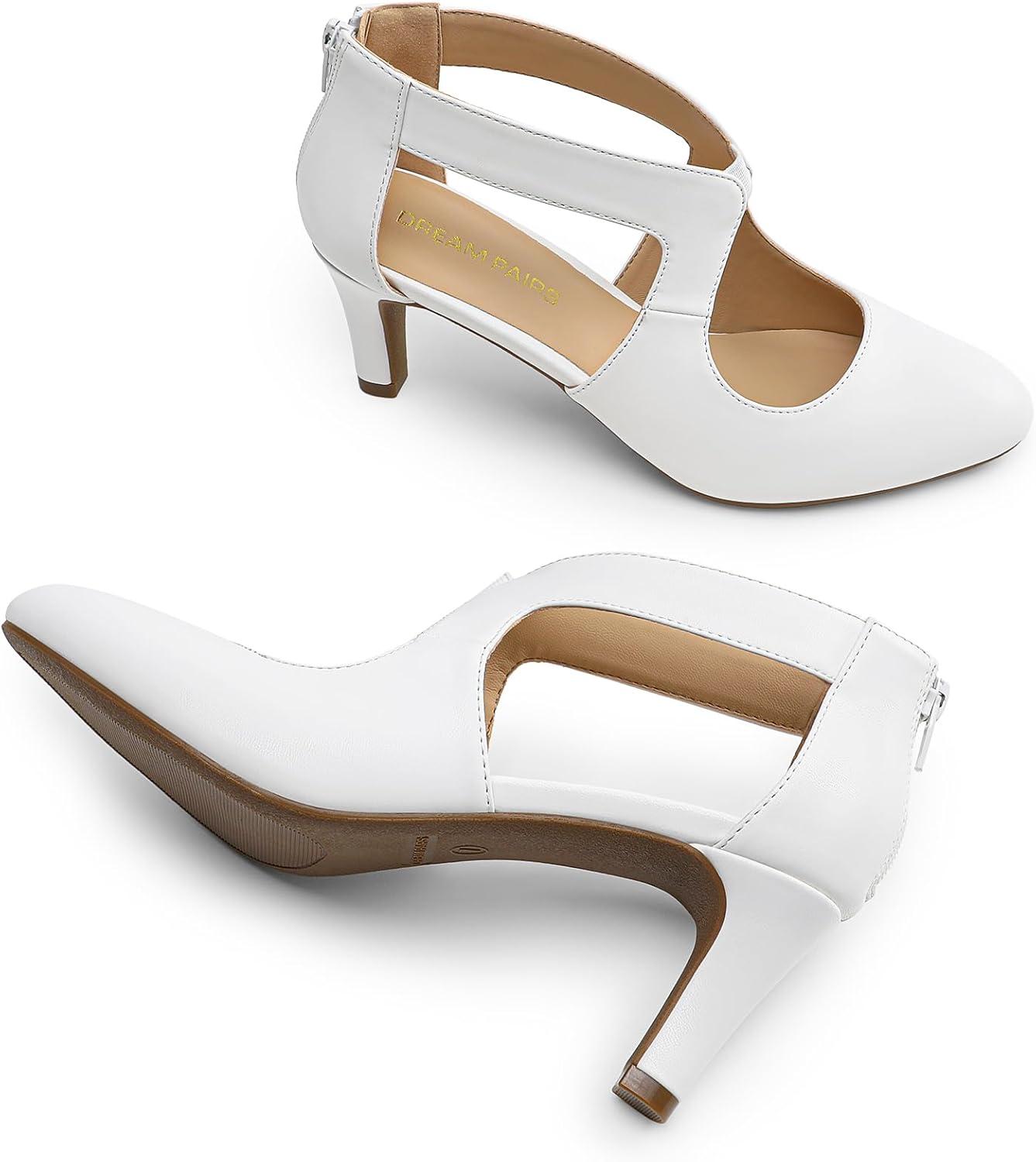 imageDREAM PAIRS Womens Pumps Closed Pointed Toe Kitten Heels Elegant Party Wedding Dress Shoes for WomenWhite