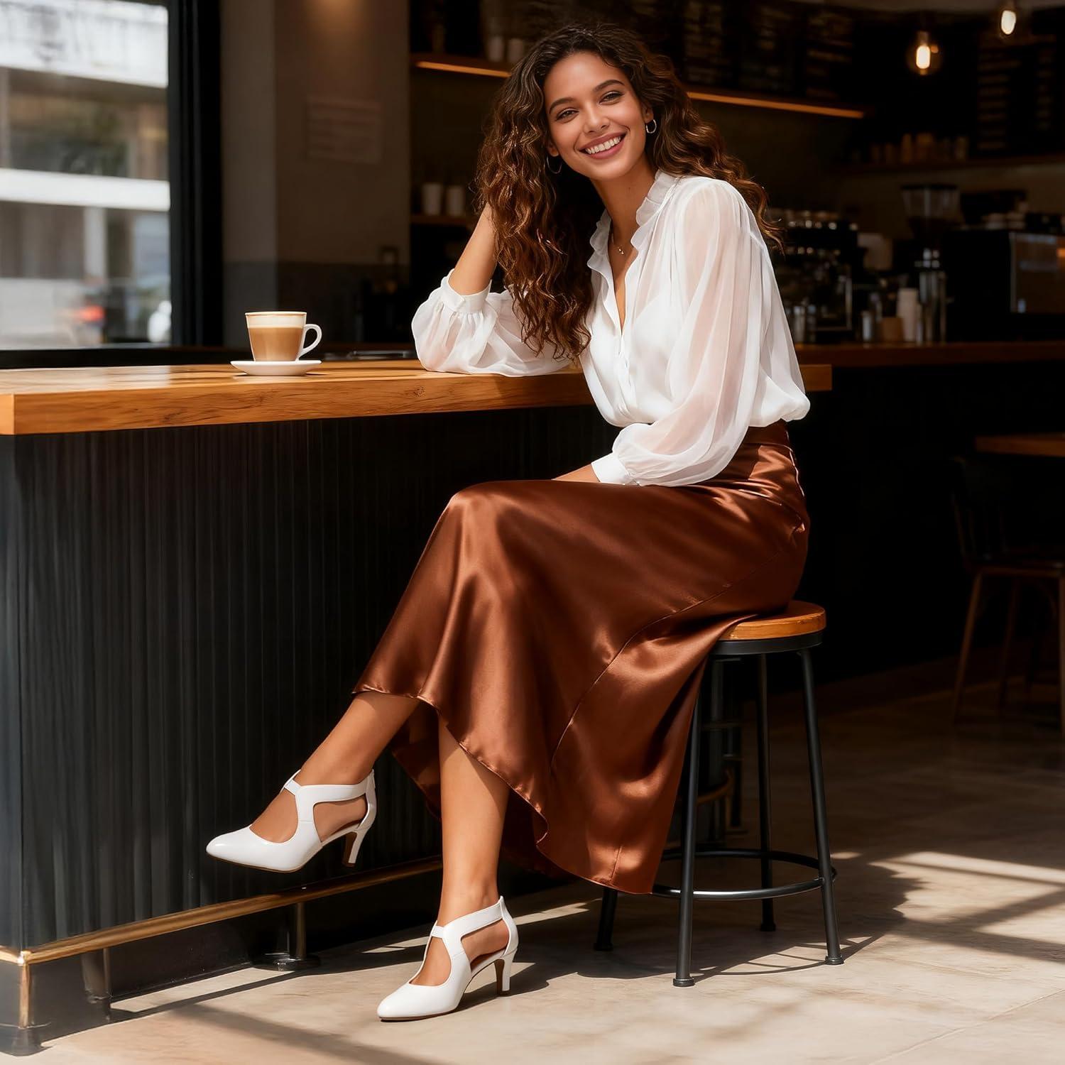 imageDREAM PAIRS Womens Pumps Closed Pointed Toe Kitten Heels Elegant Party Wedding Dress Shoes for WomenWhite