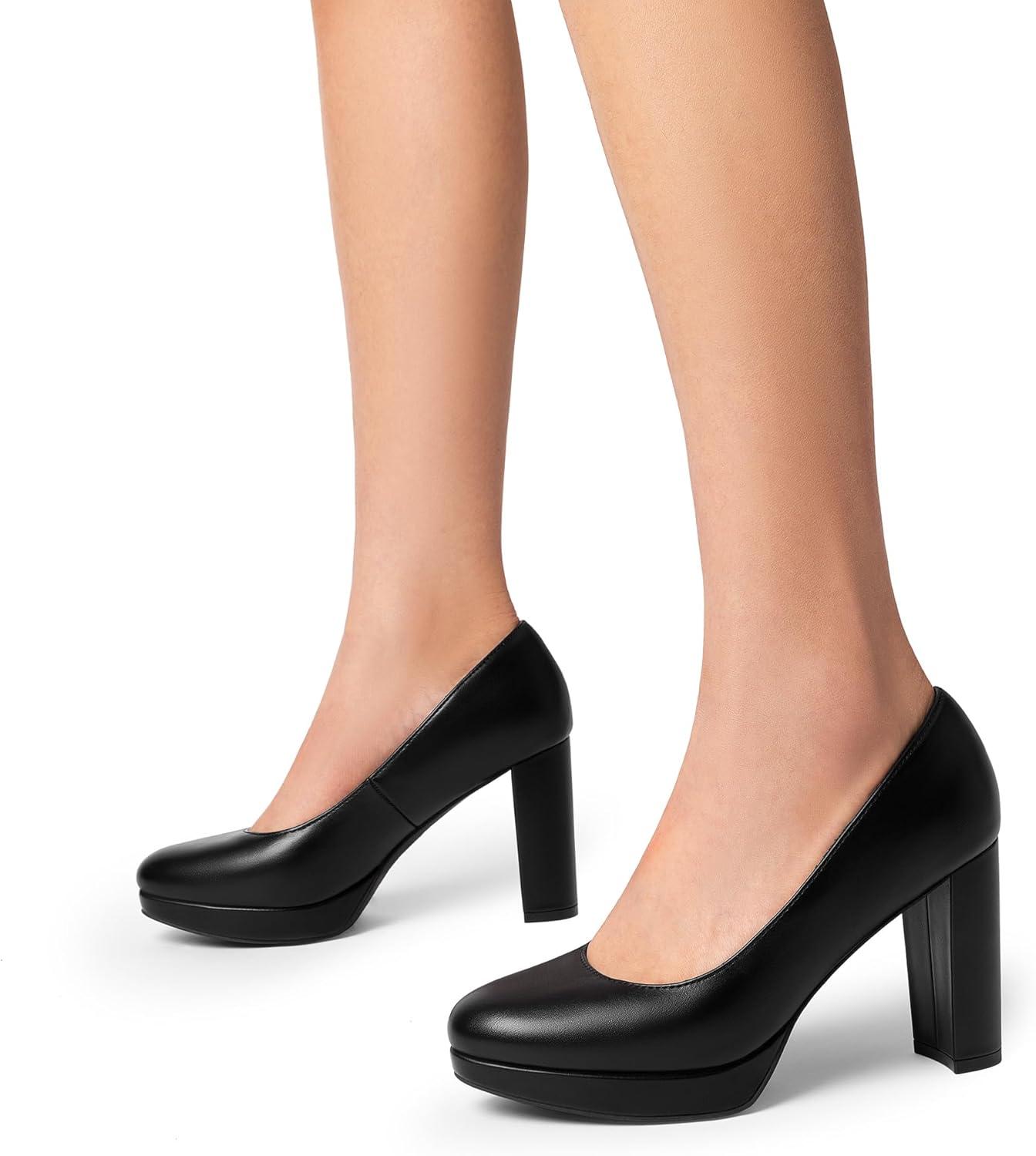 imageDREAM PAIRS Womens Pumps Closed Round Toe Chunky High Heels Platform Work Comfortable Dress Shoes for WomenBlackpu