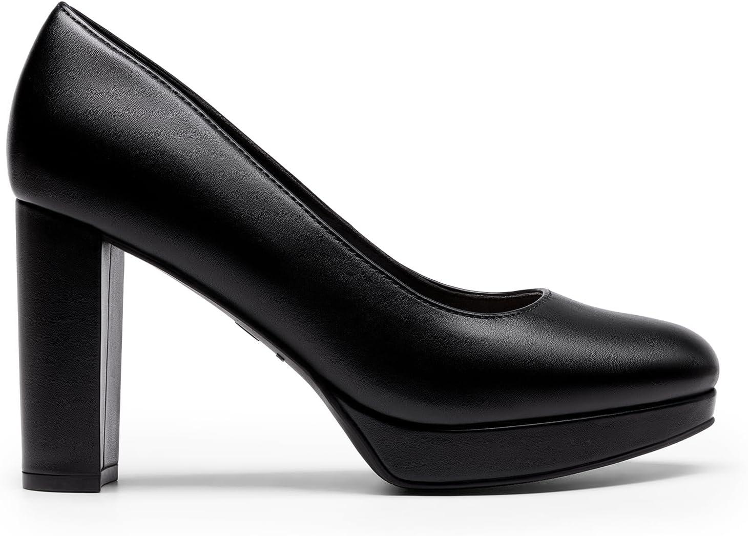 imageDREAM PAIRS Womens Pumps Closed Round Toe Chunky High Heels Platform Work Comfortable Dress Shoes for WomenBlackpu