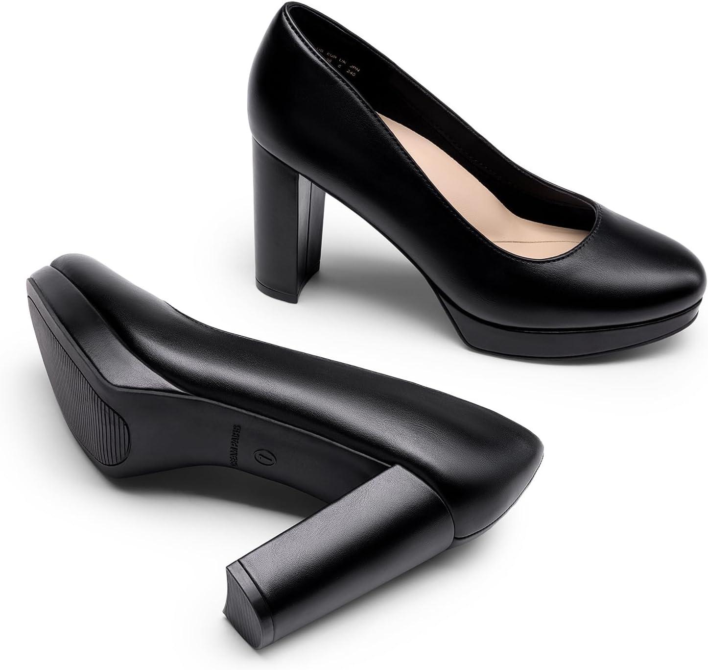 imageDREAM PAIRS Womens Pumps Closed Round Toe Chunky High Heels Platform Work Comfortable Dress Shoes for WomenBlackpu