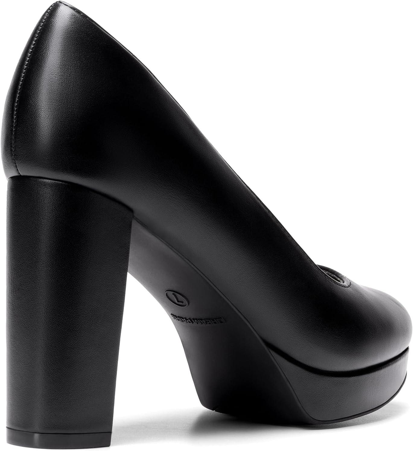 imageDREAM PAIRS Womens Pumps Closed Round Toe Chunky High Heels Platform Work Comfortable Dress Shoes for WomenBlackpu