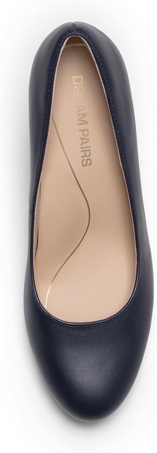 imageDREAM PAIRS Womens Pumps Closed Round Toe Chunky High Heels Platform Work Comfortable Dress Shoes for WomenNavypu