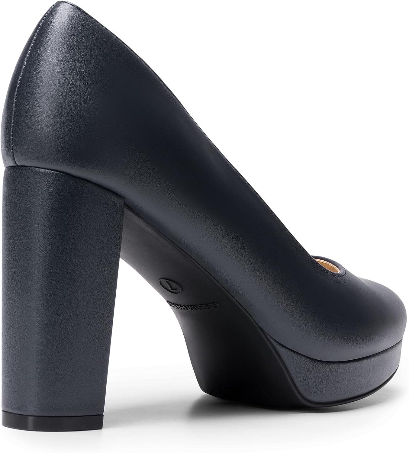 imageDREAM PAIRS Womens Pumps Closed Round Toe Chunky High Heels Platform Work Comfortable Dress Shoes for WomenNavypu