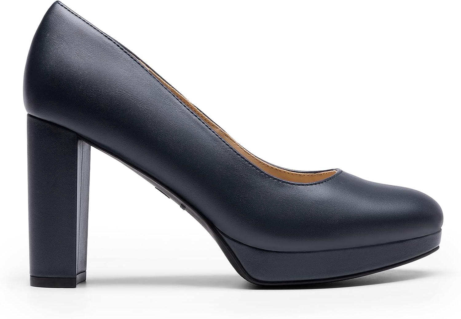 imageDREAM PAIRS Womens Pumps Closed Round Toe Chunky High Heels Platform Work Comfortable Dress Shoes for WomenNavypu