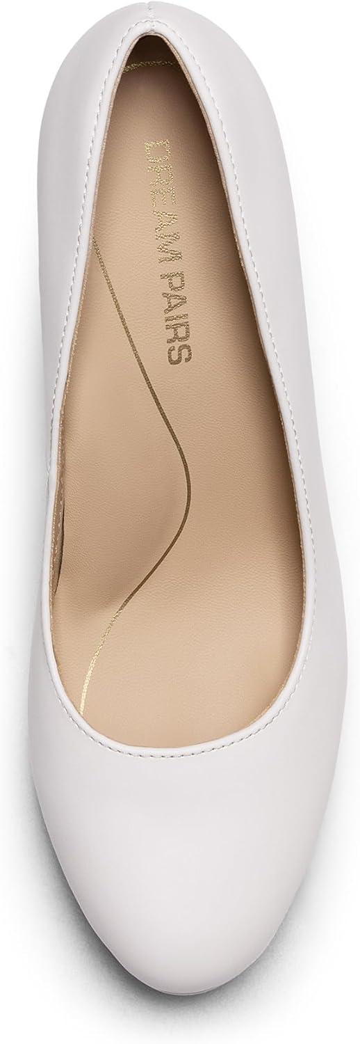 imageDREAM PAIRS Womens Pumps Closed Round Toe Chunky High Heels Platform Work Comfortable Dress Shoes for WomenWhitepu