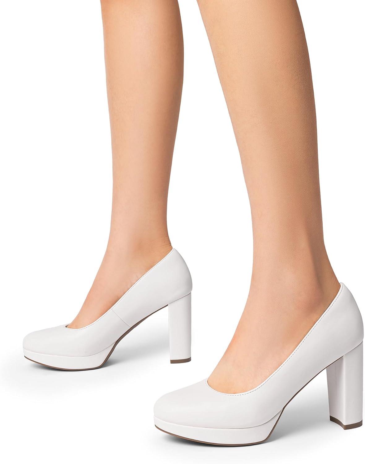 imageDREAM PAIRS Womens Pumps Closed Round Toe Chunky High Heels Platform Work Comfortable Dress Shoes for WomenWhitepu