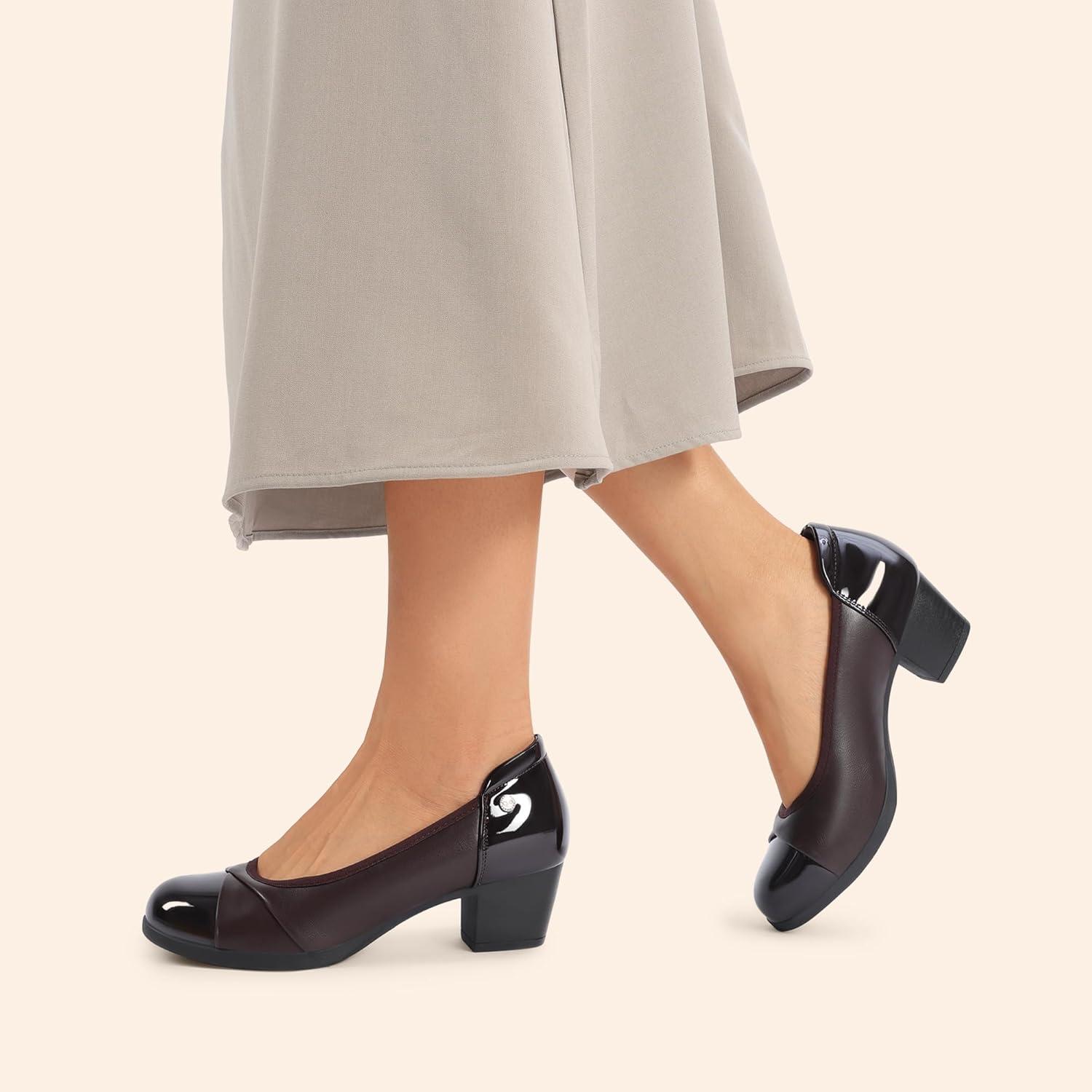 imageDREAM PAIRS Womens Pumps Low Chunky Block Closed Toe Shoes Work Comfortable Heels Round Toe DressBrown