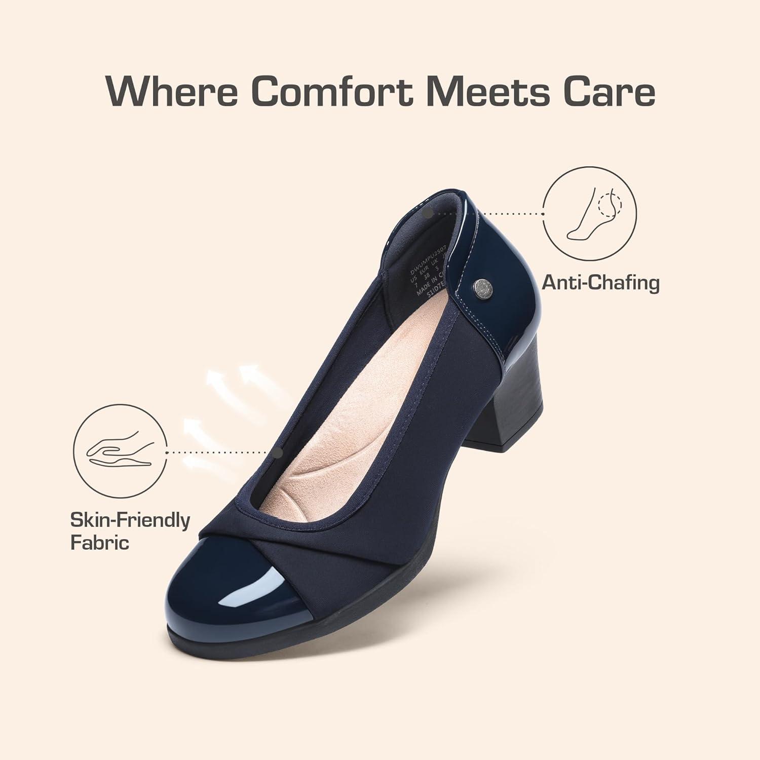 imageDREAM PAIRS Womens Pumps Low Chunky Block Closed Toe Shoes Work Comfortable Heels Round Toe DressNavy