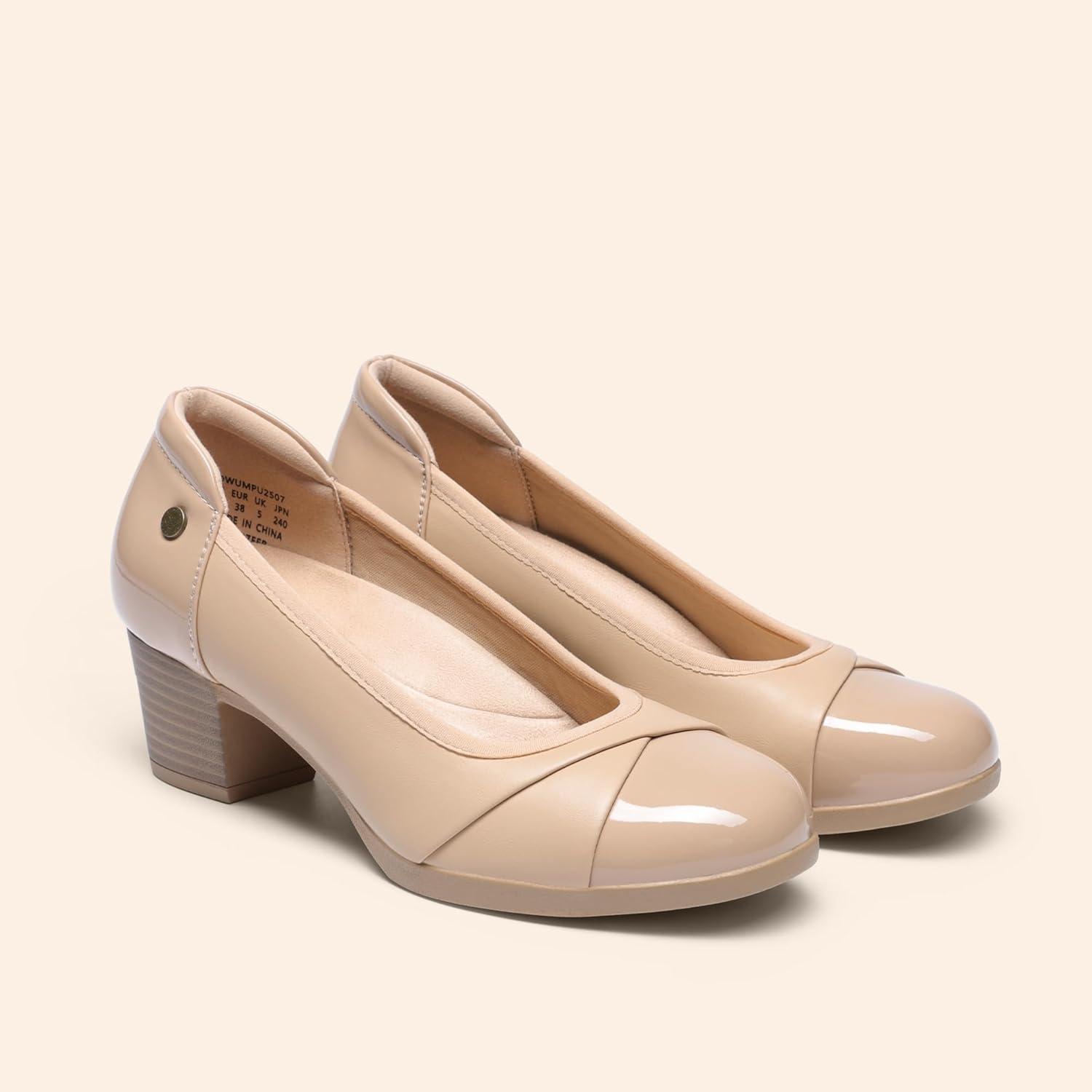 imageDREAM PAIRS Womens Pumps Low Chunky Block Closed Toe Shoes Work Comfortable Heels Round Toe DressNude