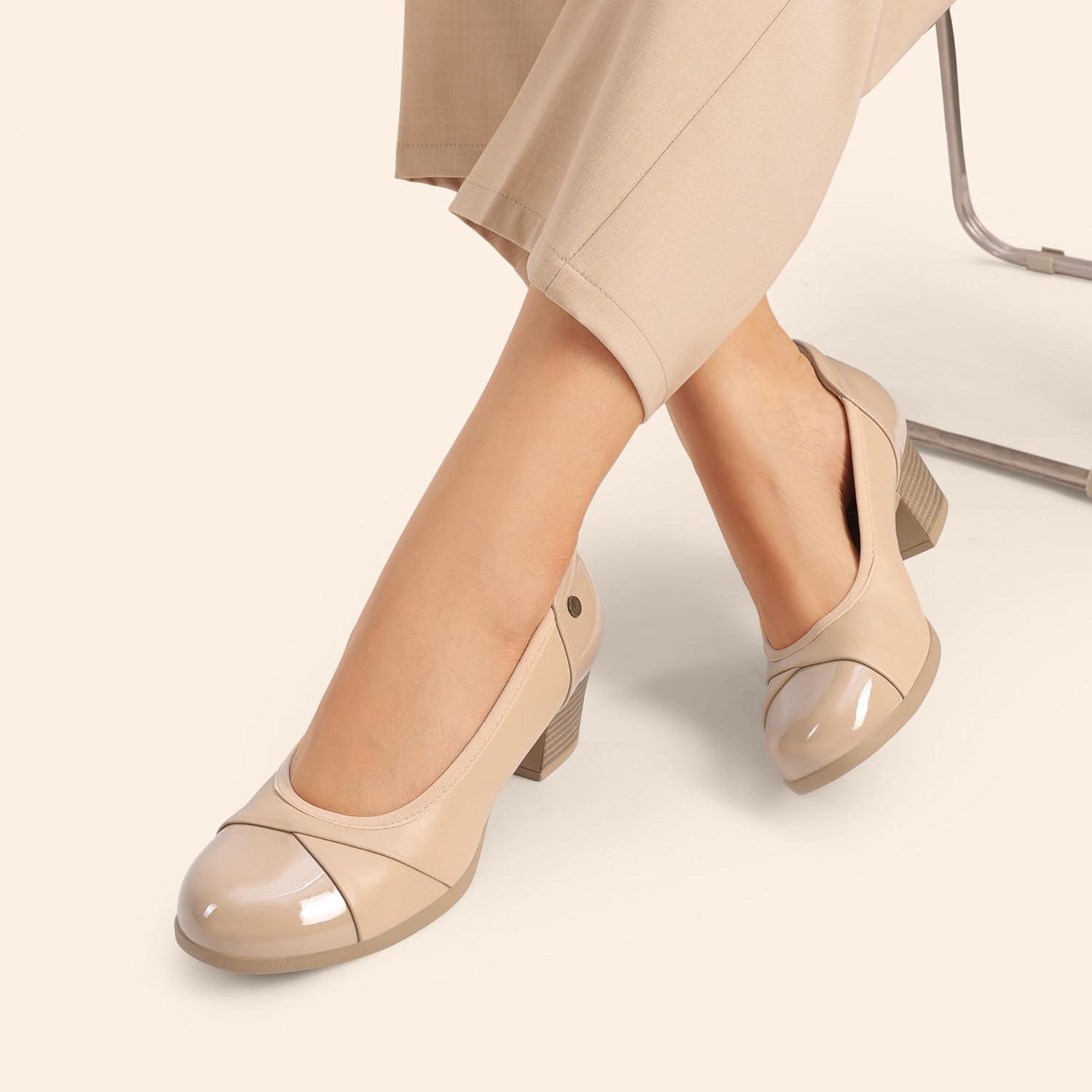 imageDREAM PAIRS Womens Pumps Low Chunky Block Closed Toe Shoes Work Comfortable Heels Round Toe DressNude