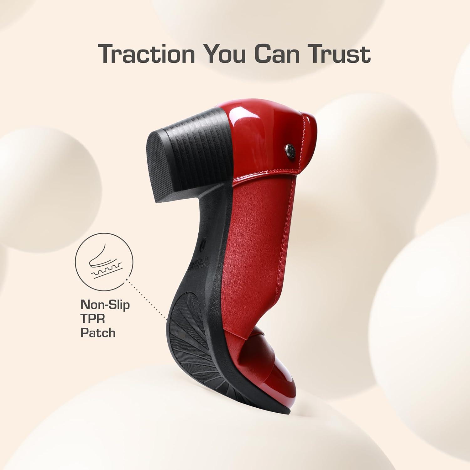 imageDREAM PAIRS Womens Pumps Low Chunky Block Closed Toe Shoes Work Comfortable Heels Round Toe DressRed