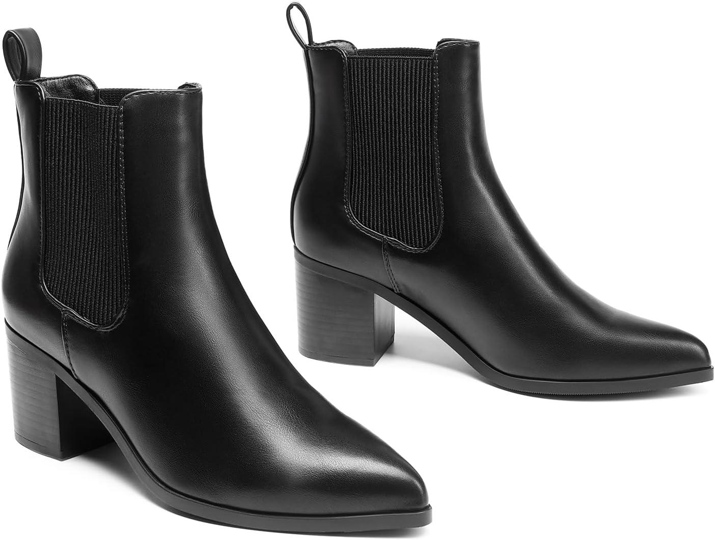 imageDREAM PAIRS Womens Retro Elastic Chelsea Ankle Boots Fashion Low Chunky Block Heel Pointed Toe Fall Heeled Booties ShoesBlackpu