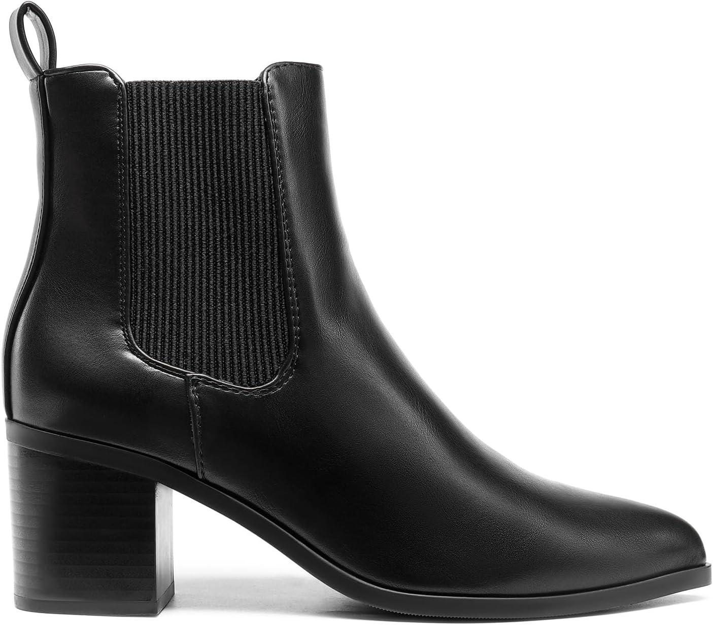 imageDREAM PAIRS Womens Retro Elastic Chelsea Ankle Boots Fashion Low Chunky Block Heel Pointed Toe Fall Heeled Booties ShoesBlackpu