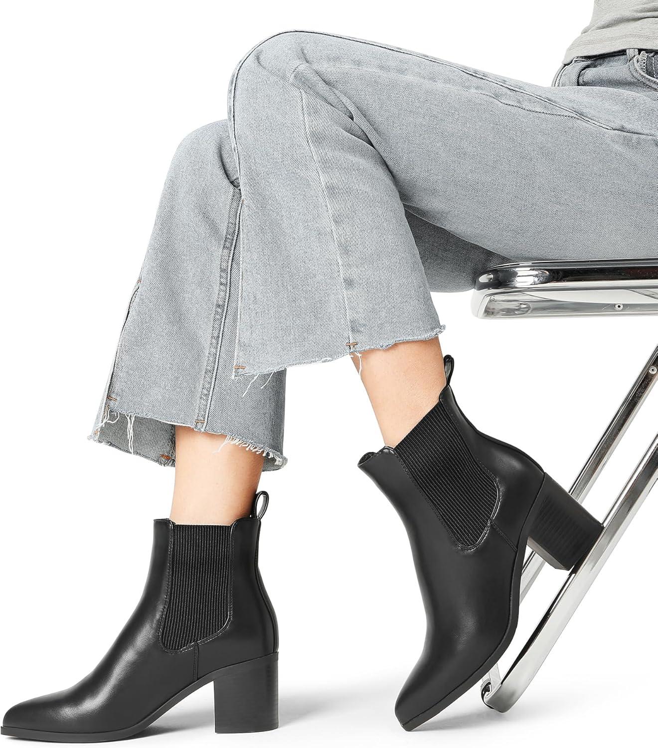 imageDREAM PAIRS Womens Retro Elastic Chelsea Ankle Boots Fashion Low Chunky Block Heel Pointed Toe Fall Heeled Booties ShoesBlackpu