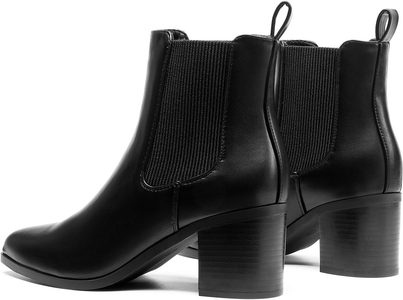 imageDREAM PAIRS Womens Retro Elastic Chelsea Ankle Boots Fashion Low Chunky Block Heel Pointed Toe Fall Heeled Booties ShoesBlackpu