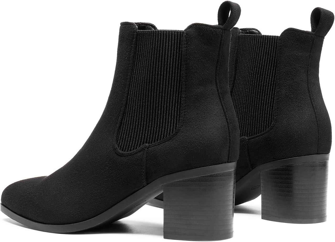 imageDREAM PAIRS Womens Retro Elastic Chelsea Ankle Boots Fashion Low Chunky Block Heel Pointed Toe Fall Heeled Booties ShoesBlacksuede