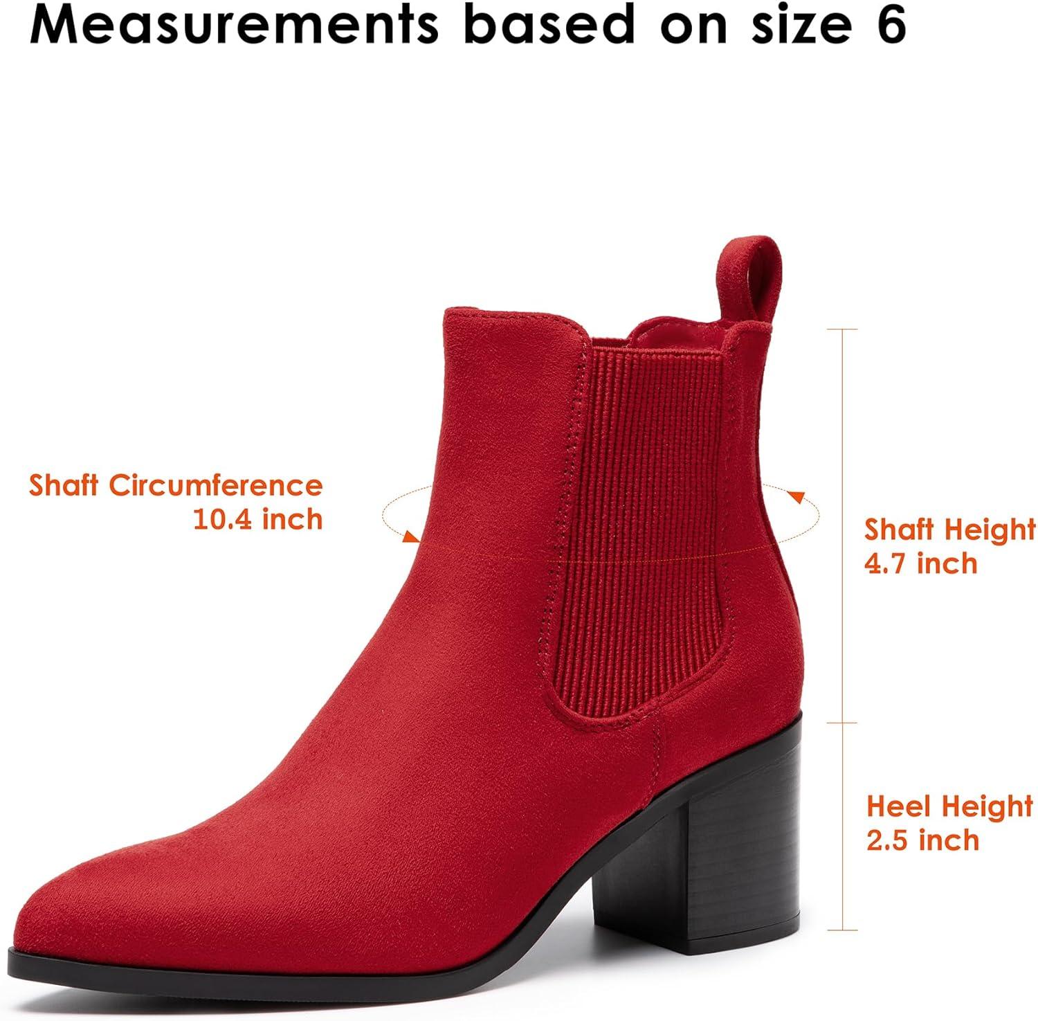 imageDREAM PAIRS Womens Retro Elastic Chelsea Ankle Boots Fashion Low Chunky Block Heel Pointed Toe Fall Heeled Booties ShoesRedsuede