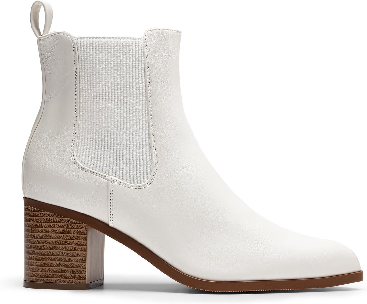 imageDREAM PAIRS Womens Retro Elastic Chelsea Ankle Boots Fashion Low Chunky Block Heel Pointed Toe Fall Heeled Booties ShoesWhitepu