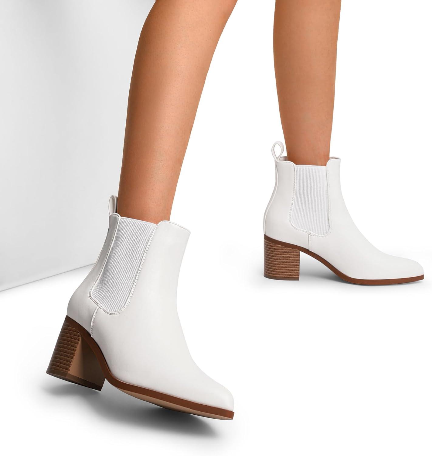 imageDREAM PAIRS Womens Retro Elastic Chelsea Ankle Boots Fashion Low Chunky Block Heel Pointed Toe Fall Heeled Booties ShoesWhitepu