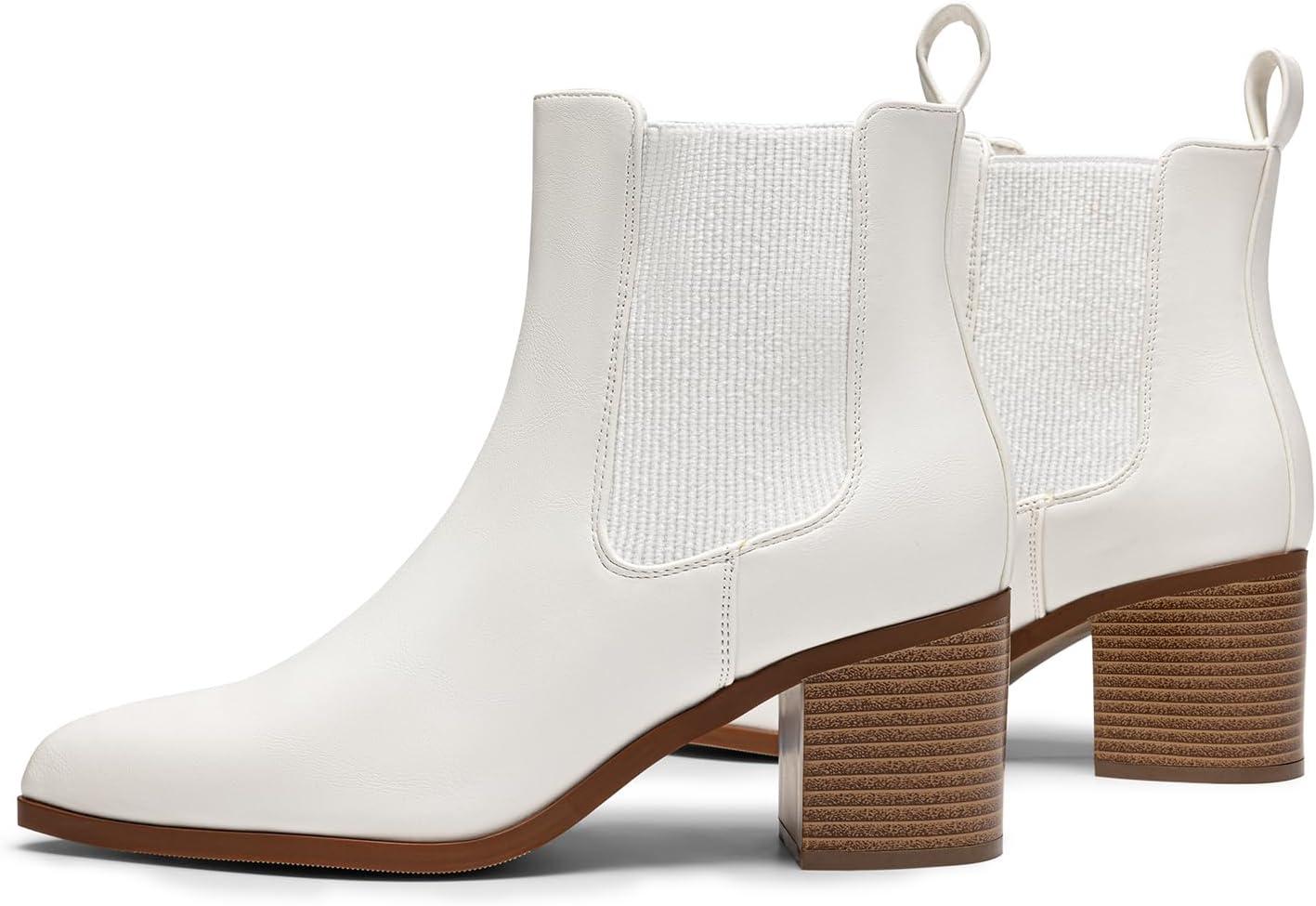 imageDREAM PAIRS Womens Retro Elastic Chelsea Ankle Boots Fashion Low Chunky Block Heel Pointed Toe Fall Heeled Booties ShoesWhitepu