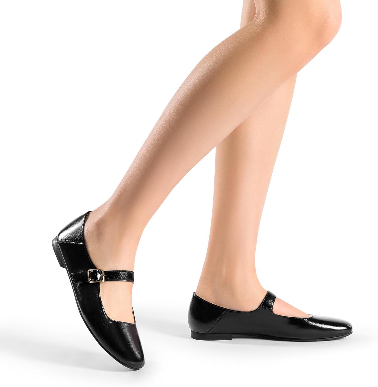 imageDREAM PAIRS Womens Silver Square Toe Mary Jane Flats Comfortable Casual Slip On Dress Shoes with Buckle Strap for Womens Daily WearBlackoily