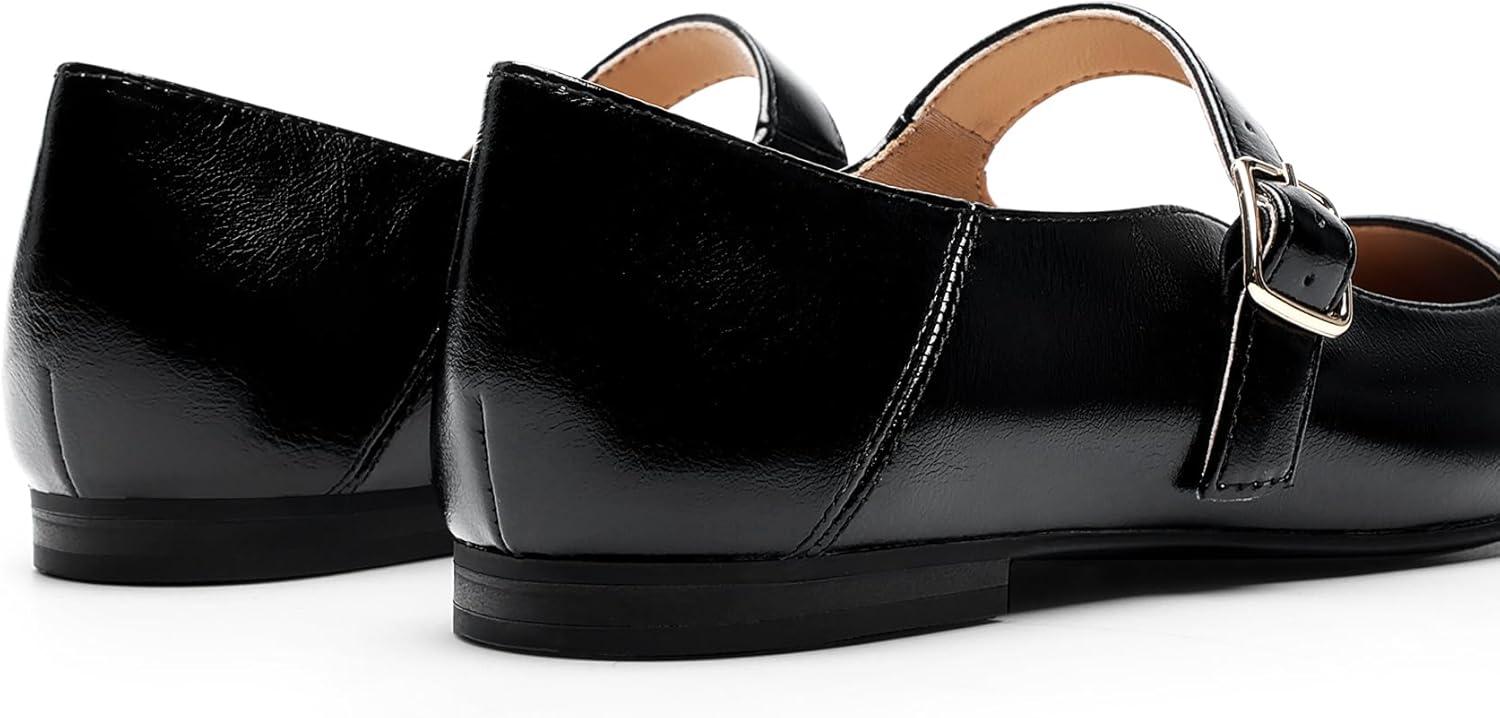 imageDREAM PAIRS Womens Silver Square Toe Mary Jane Flats Comfortable Casual Slip On Dress Shoes with Buckle Strap for Womens Daily WearBlackoily