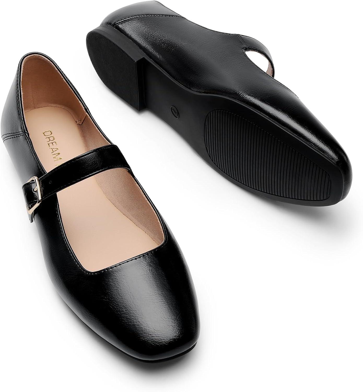imageDREAM PAIRS Womens Silver Square Toe Mary Jane Flats Comfortable Casual Slip On Dress Shoes with Buckle Strap for Womens Daily WearBlackoily