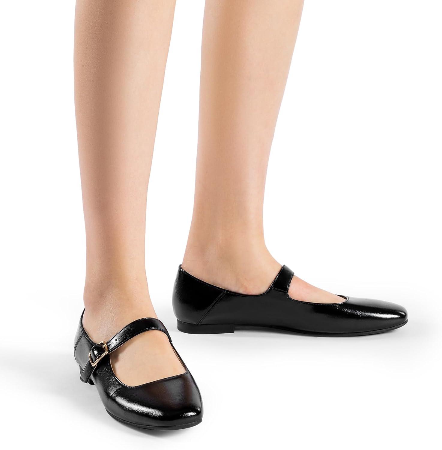 imageDREAM PAIRS Womens Silver Square Toe Mary Jane Flats Comfortable Casual Slip On Dress Shoes with Buckle Strap for Womens Daily WearBlackoily