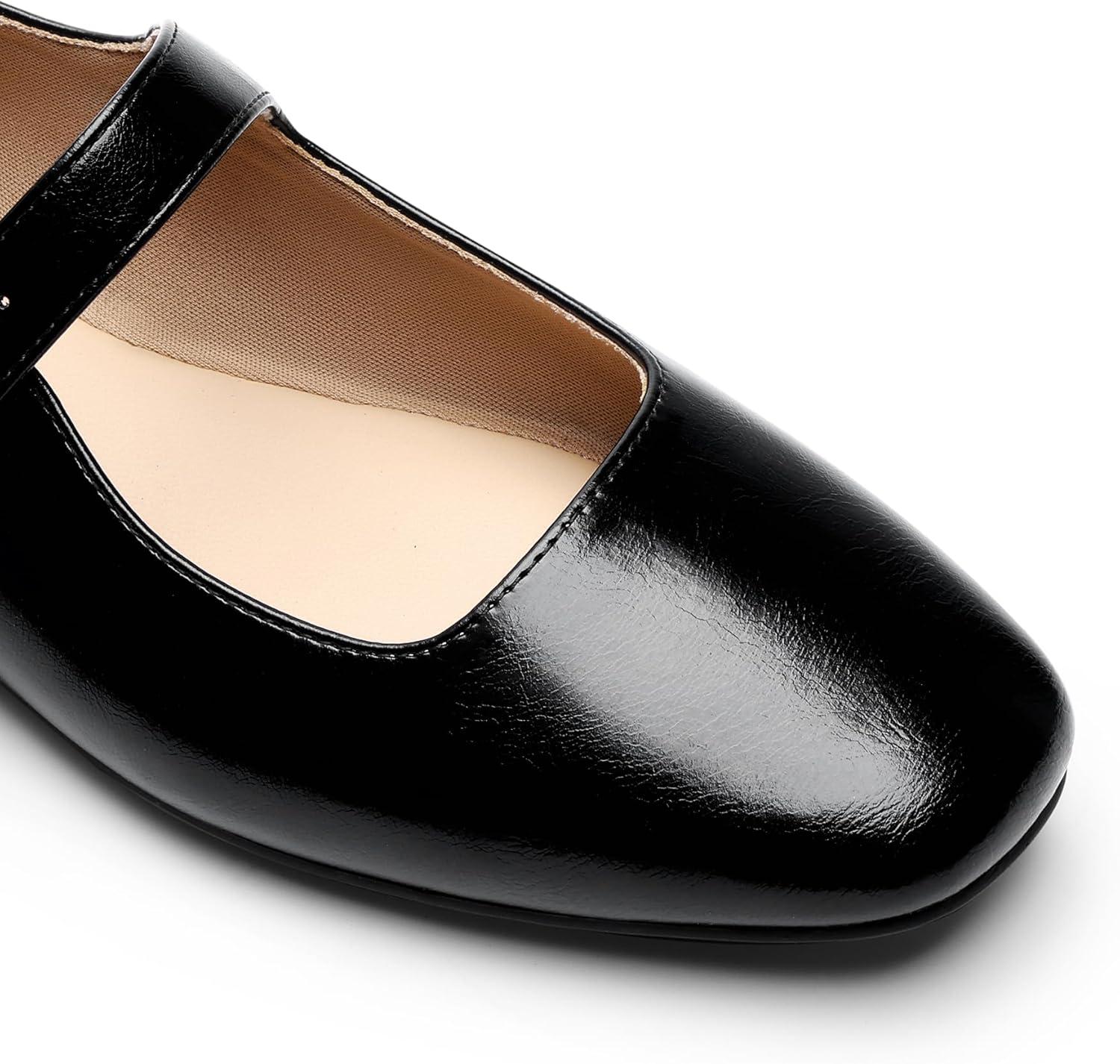 imageDREAM PAIRS Womens Silver Square Toe Mary Jane Flats Comfortable Casual Slip On Dress Shoes with Buckle Strap for Womens Daily WearBlackoily