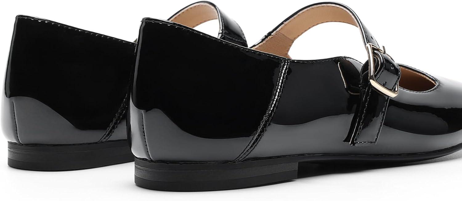imageDREAM PAIRS Womens Silver Square Toe Mary Jane Flats Comfortable Casual Slip On Dress Shoes with Buckle Strap for Womens Daily WearBlackpat