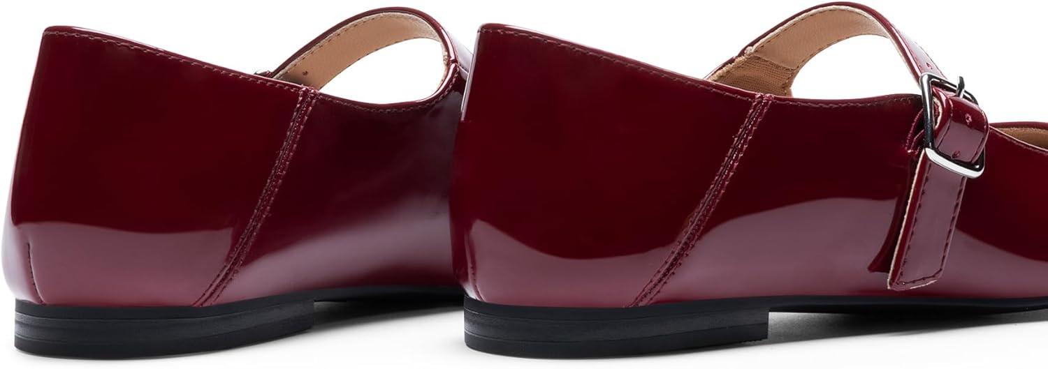 imageDREAM PAIRS Womens Silver Square Toe Mary Jane Flats Comfortable Casual Slip On Dress Shoes with Buckle Strap for Womens Daily WearBurgundy