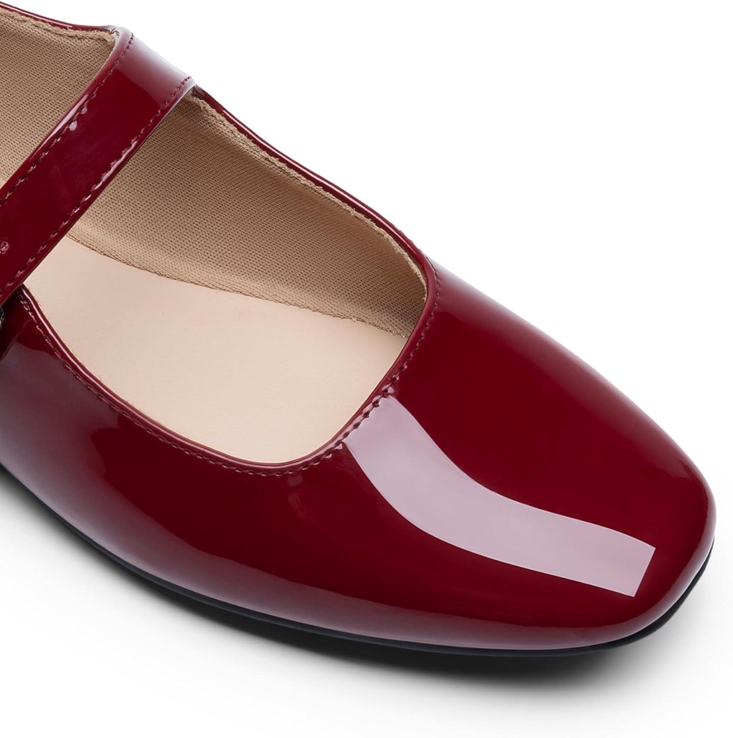 imageDREAM PAIRS Womens Silver Square Toe Mary Jane Flats Comfortable Casual Slip On Dress Shoes with Buckle Strap for Womens Daily WearBurgundy