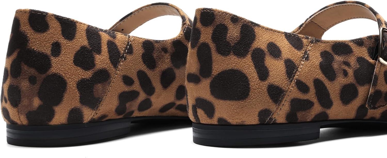 imageDREAM PAIRS Womens Silver Square Toe Mary Jane Flats Comfortable Casual Slip On Dress Shoes with Buckle Strap for Womens Daily WearLeopard