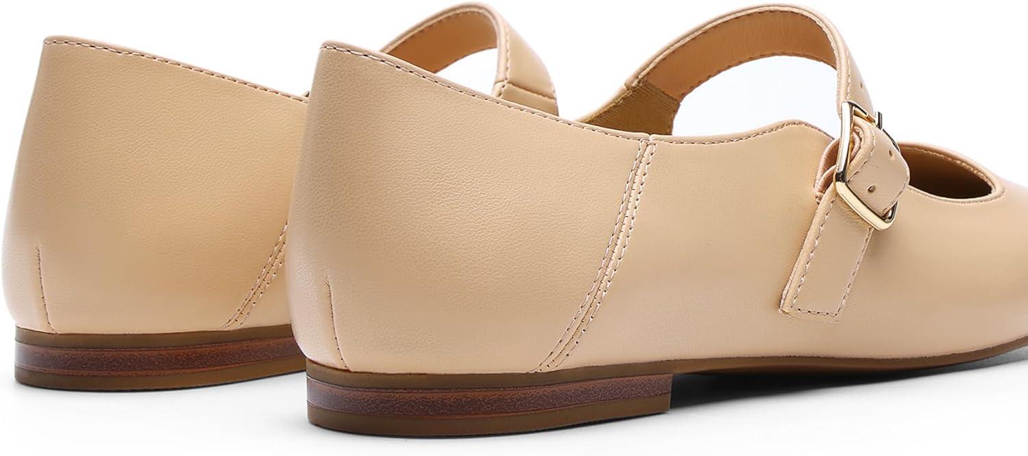 imageDREAM PAIRS Womens Silver Square Toe Mary Jane Flats Comfortable Casual Slip On Dress Shoes with Buckle Strap for Womens Daily WearNude