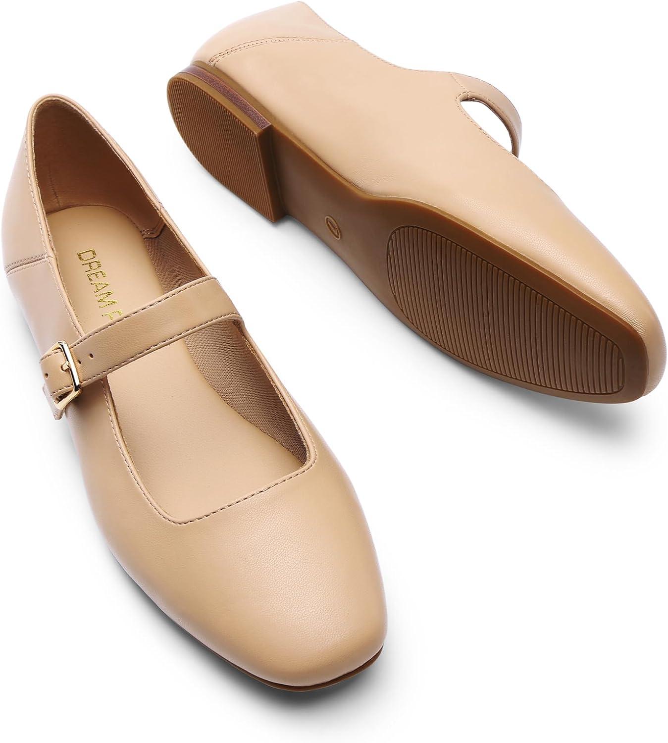 imageDREAM PAIRS Womens Silver Square Toe Mary Jane Flats Comfortable Casual Slip On Dress Shoes with Buckle Strap for Womens Daily WearNude